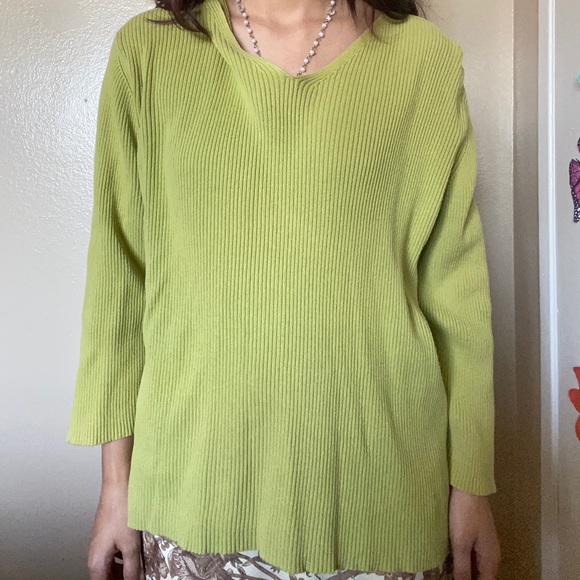 Green lined ribbed sweater / sweatshirt - Picture 3 of 4